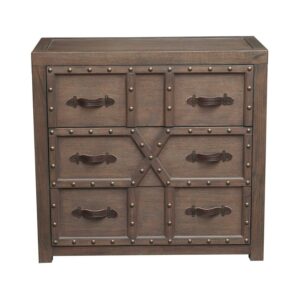 Traditional Styled Three Drawer Nail Head Accent Chest with Industrial Influence