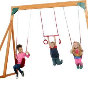 Trailside Cedar Swingset with Belt Swings and Trapeze Bar, All Wood, Hardware, and Assembly Instructions Included