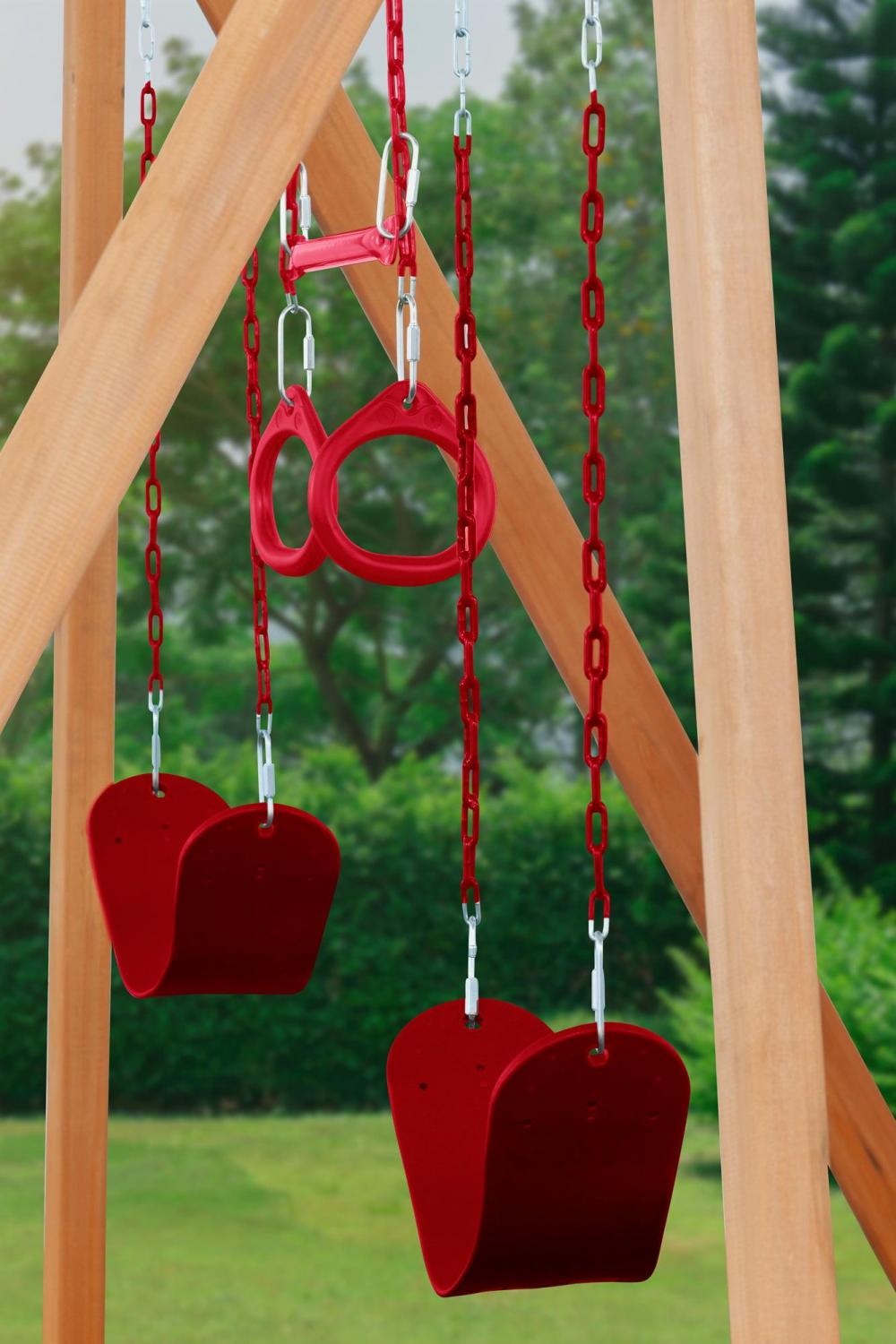 Trailside Cedar Swingset with Belt Swings and Trapeze Bar, All Wood, Hardware, and Assembly Instructions Included - Image 5