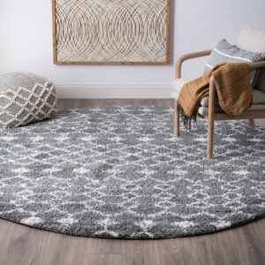 Bliss Rugs Transitional Geometric 7'10'' Round Gray and White Polypropylene Indoor Area Rug, 7'10'' Round