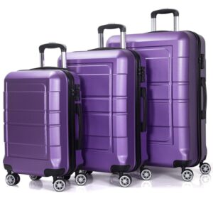 Traveling Luggage, 3pcs Hardside Luggage Set, 20"+24"+28" with TSA Lock, Purple