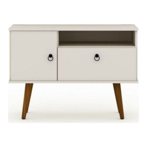 Tribeca 35.43 Mid-Century Modern TV Stand with Solid Wood Legs in Off White