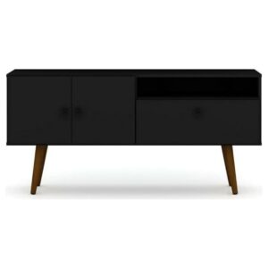 Tribeca 53.94 Mid-Century Modern TV Stand with Solid Wood Legs in Black