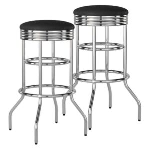 Trinity 30 Inch Double Ring Faux Leather Swivel Bar Stools, 2 Pack, Chrome