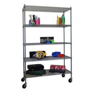 TRINITY 5-Tier Outdoor Commercial Wire Shelving Rack w/Wheels, 48x18x72 - Gray