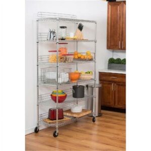 TRINITY EcoStorage 6 Tier Adjustable Wire Shelving with Wheels, Chrome