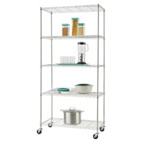 TRINITY BASICS EcoStorage 5 Tier Adjustable Wire Shelving w/ Wheels, Chrome