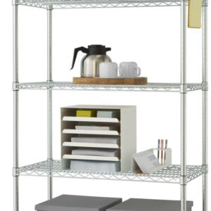 TRINITY EcoStorage® 5-Tier Chrome Wire Shelving Rack w/ Sidebar and Wheels, 36x18x72 - NSF