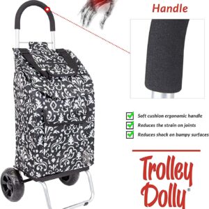 Trolley Dolly, Foldable Shopping cart for Groceries with Wheels, Removable Bag and Rolling Personal Handtruck, Damask
