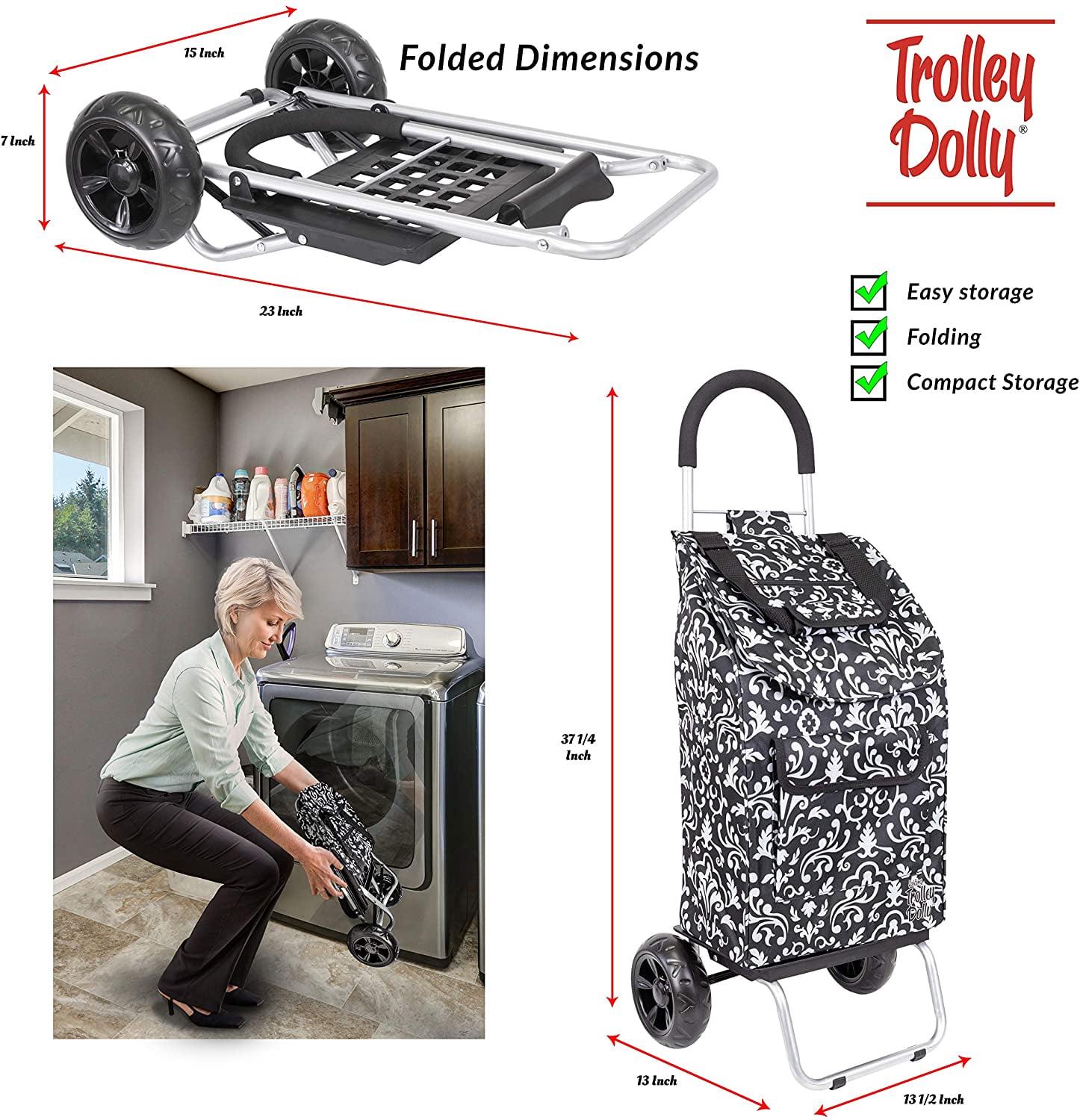 Trolley Dolly, Foldable Shopping cart for Groceries with Wheels, Removable Bag and Rolling Personal Handtruck, Damask - Image 2