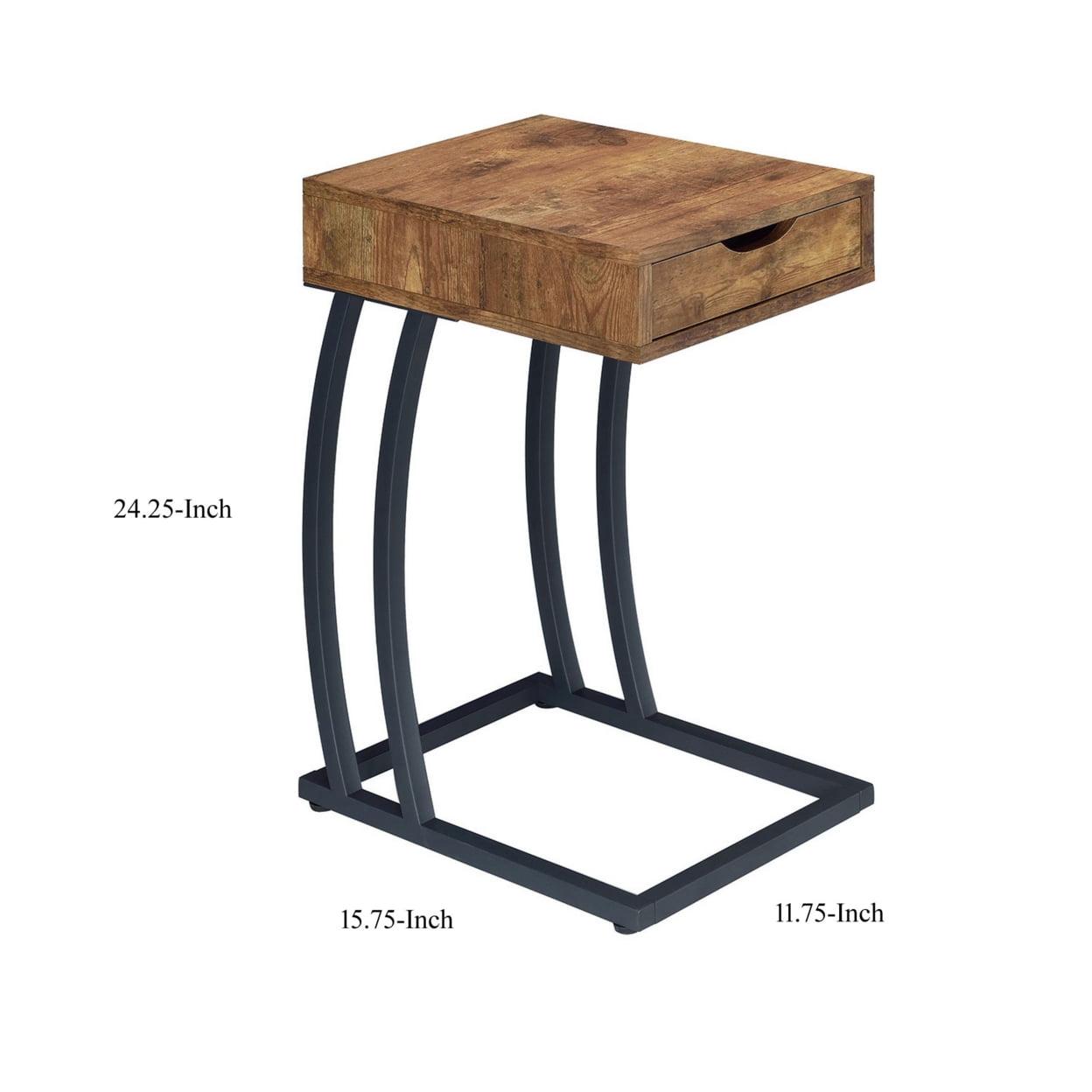 Troy 1-drawer C-Shaped Side Table Power Outlet Rustic Nutmeg - Image 5