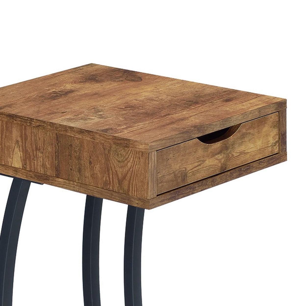 Troy 1-drawer C-Shaped Side Table Power Outlet Rustic Nutmeg - Image 3