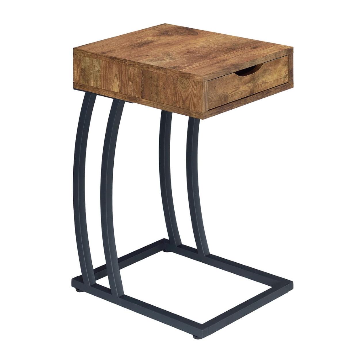Troy 1-drawer C-Shaped Side Table Power Outlet Rustic Nutmeg