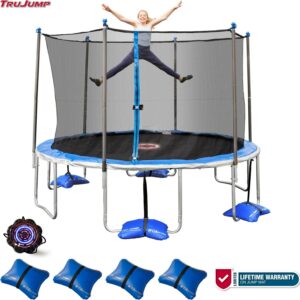 Sportspower TruJump 12' Trampoline, with Safety Enclosure and Spin-N-Light, Blue