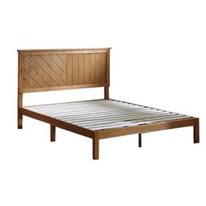Twin Size Anti Skid Wooden Bed Frame with Headboard, Natural Brown- Saltoro Sherpi