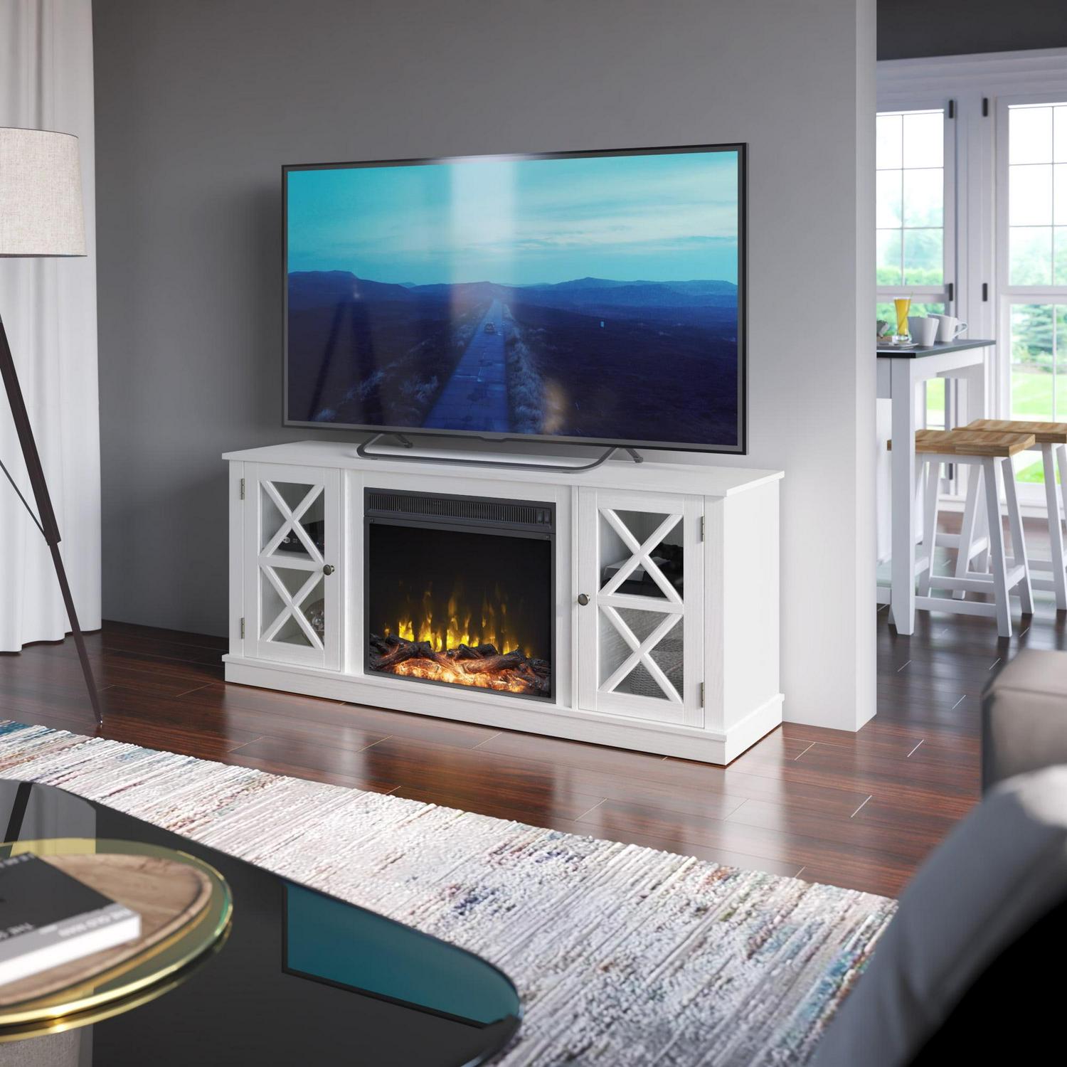 Twin Star Home Farmhouse ClassicFlame Fireplace TV Stand for TVs up to 65", White