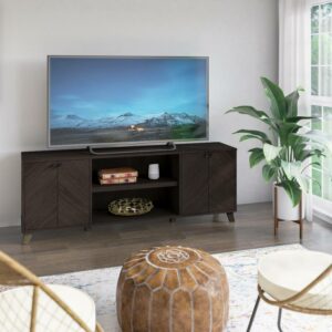 Twin Star Home Mid-Century Modern TV Stand for TVs up to 80" with Open Media Shelf, Stromburg Oak