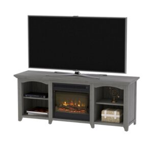 Twin Star Home TV Stand for TVs up to 60 inches with ClassicFlame Electric Fireplace in Gray