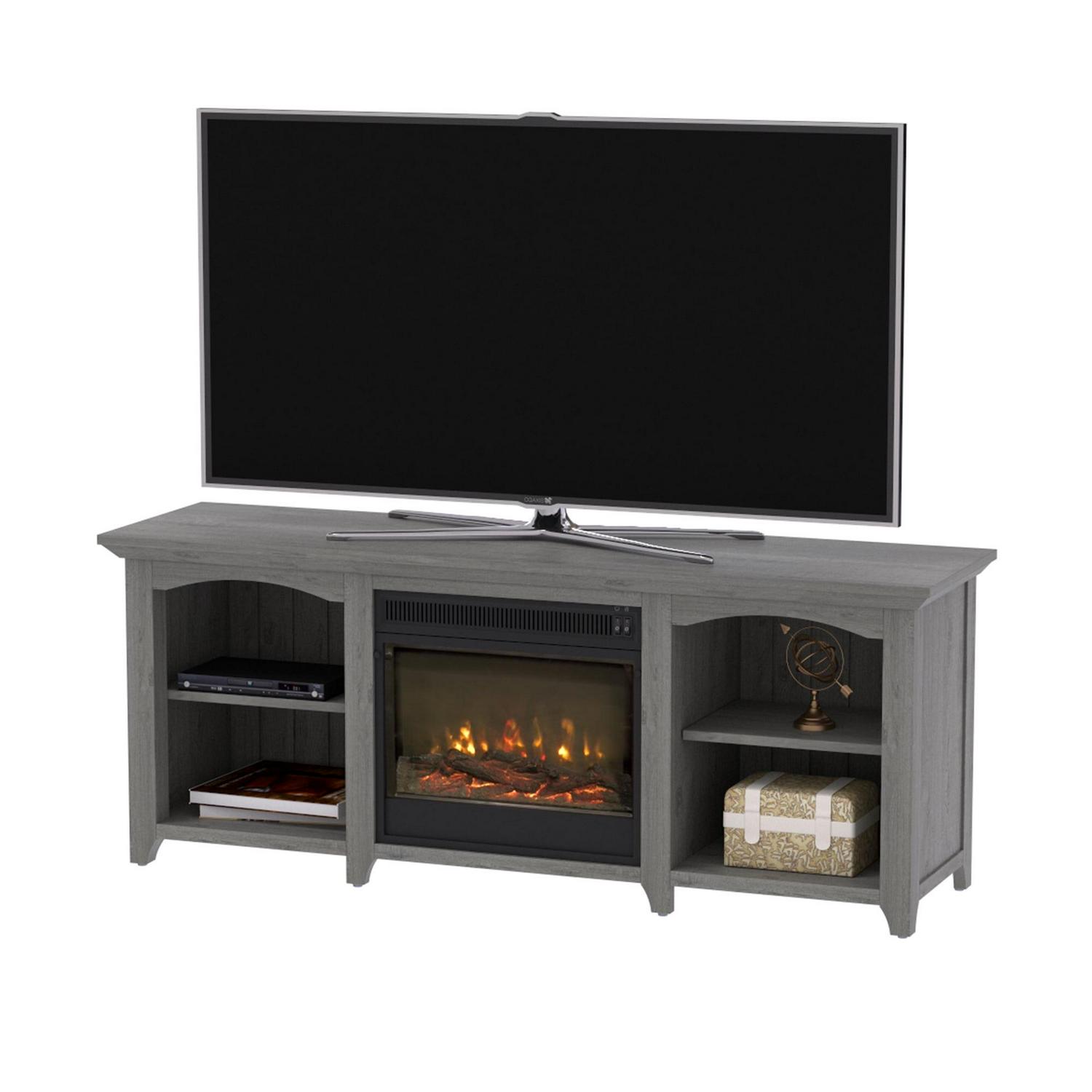 Twin Star Home TV Stand for TVs up to 60 inches with ClassicFlame Electric Fireplace in Gray