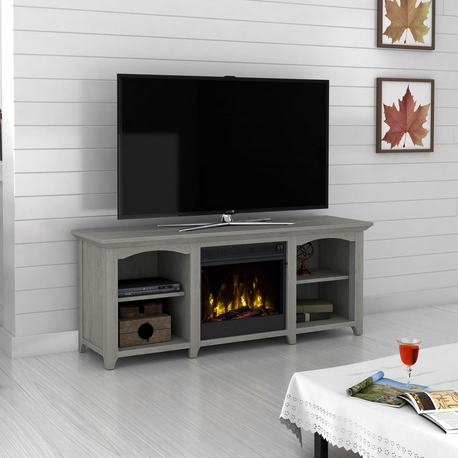 Twin Star Home TV Stand for TVs up to 60 inches with ClassicFlame Electric Fireplace in Gray - Image 4