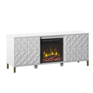 Twin Star Home Textured Doors Fireplace TV Stand for TVs up to 60", White