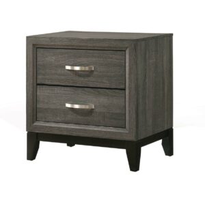 ACME Valdemar Metal and Wood 2-Drawers Nightstand in Weathered Gray