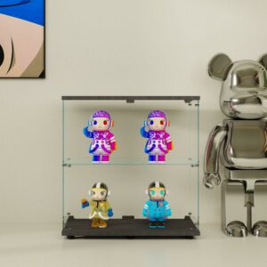 Two-door 2 Shelves Glass Display Cabinet with Door, Floor Standing Curio Bookshelf for Living Room Bedroom Office, 35.35” x 31.69”x 14.37”, Black