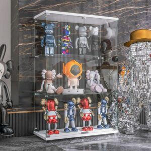 Two-door 3 Shelves Glass Display Cabinet with Door, Floor Standing Curio Bookshelf for Living Room Bedroom Office, 49.49” x 31.77”x 14.37”, White