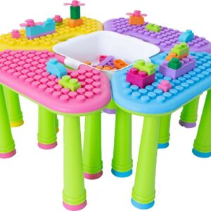 UNiPLAY Kids Soft Building Blocks 42-Piece Outdoor Activity Table and Chair Set, Multi-Color