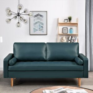 US PRIDE FURNITURE Partone 69.7'' Vegan Faux Leather Square Arm Sofa -Dark Ocean Blue