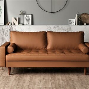 US Pride Furniture Gabler70'' Square Arm Wood Frame Mid-Century Sofa, Brown
