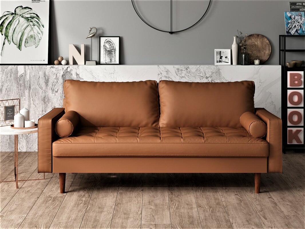 US Pride Furniture Gabler70'' Square Arm Wood Frame Mid-Century Sofa, Brown