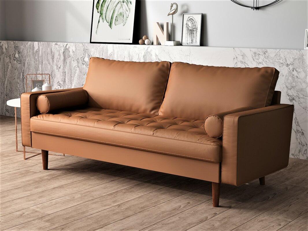 US Pride Furniture Gabler70'' Square Arm Wood Frame Mid-Century Sofa, Brown - Image 2