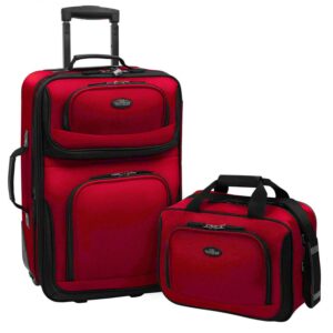 U.S. Traveler Rio Rugged Fabric Expandable Rolling Carry-on Luggage Set w/ Tote, Red, 2-Piece (21/10)