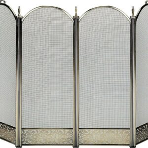 UniFlame S-4645 4 Fold Antique Brass Screen w - Decorative Filigree