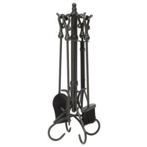UniFlame 5-Piece Black Wrought Iron Fireset with Heavy Crook Handles