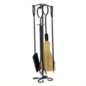 Uniflame 5 Piece Black Wrought Iron Fireset with Ring Handles