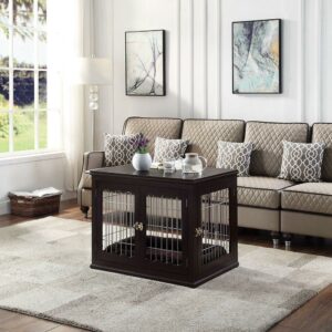 Unipaws Dog Crate with Pet Cushion, Durable Dog Kennel, Fashion Design Dog House, Side Table for Indoor Use, Espresso