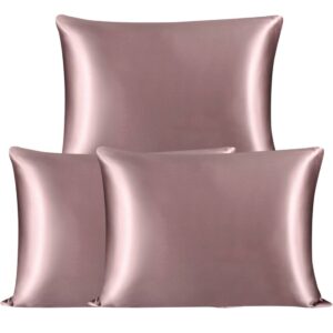 Unique Bargains 3 Pack 25 Momme Smooth Silk Pillowcase, Standard, Mauve