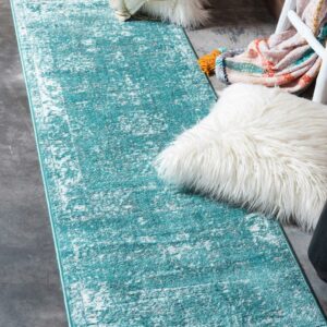 Unique Loom Sofia Collection Area Rug - Casino (2' x 9' 10" Runner Turquoise/Ivory)