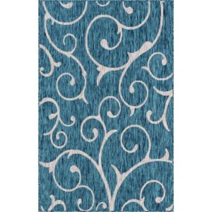 Unique Loom Outdoor Botanical Collection Area Rug - Curl (5' 1" x 8' Rectangle Teal/Ivory)