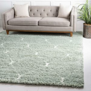 Unique Loom Rabat Shag Collection Area Rug - Fractured (8' Square Light Green/Ivory)