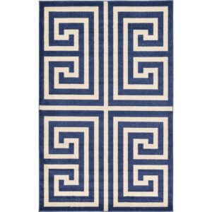 Unique Loom Athens Collection Area Rug - Greek Key (5' 1" x 8' Rectangle Navy Blue/Beige)