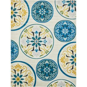 Unique Loom Outdoor Modern Collection Area Rug - Circles (9' x 12' Rectangle Cream/Black)