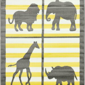 Unique Loom Indoor Rectangular Animal Print Modern Area Rugs Gray/Yellow/White, 4' 0 x 6' 0
