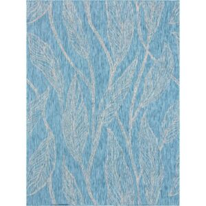 Unique Loom Outdoor Botanical Collection Area Rug - Leaf (9' x 12' 2" Rectangle Light Aqua/Ivory)