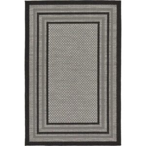 Unique Loom Outdoor Border Collection Area Rug - Multi Border (5' 3" x 8' Rectangle Gray/Black)