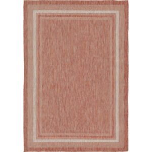Unique Loom Outdoor Border Collection Area Rug - Soft Border (7' 1" x 10' Rectangle Rust Red/Ivory)