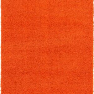 Unique Loom Solid Shag Collection Area Rug (6' 1" x 9' Rectangle Tiger Orange)