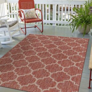 Unique Loom Outdoor Trellis Collection Area Rug (5' 3" x 8' Rectangle Rust Red/Ivory)